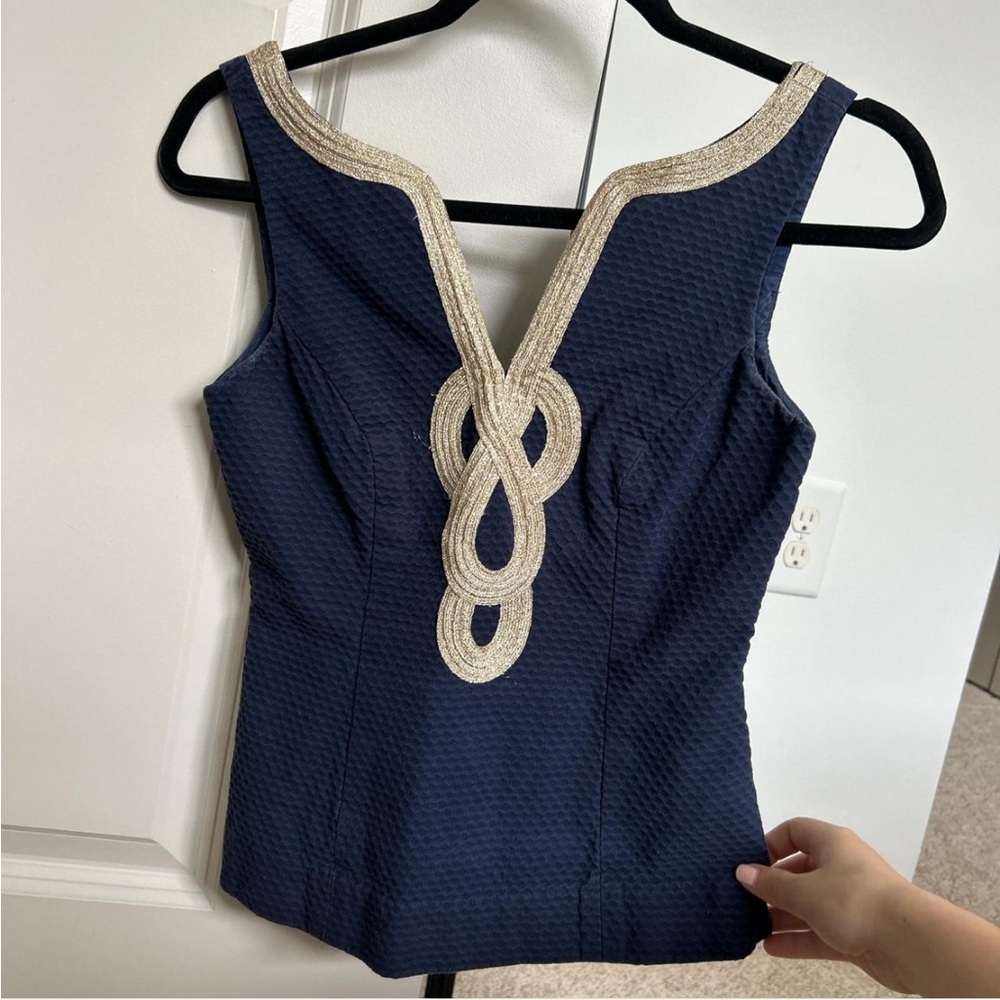 Lilly Pulitzer Navy Top Gold Trim